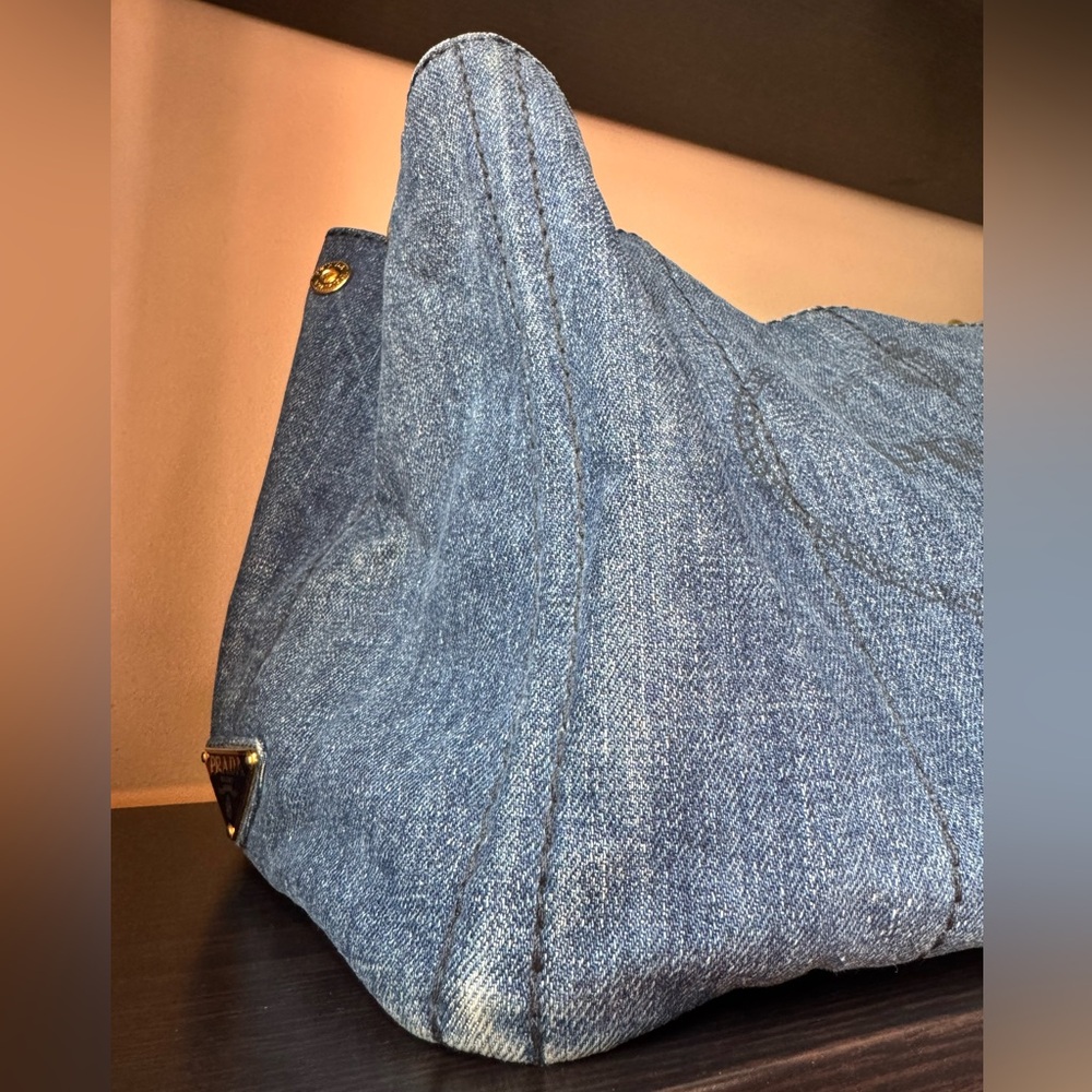 PRADA Medium Canapa Blue Denim Tote Bag - Picture 7 of 12